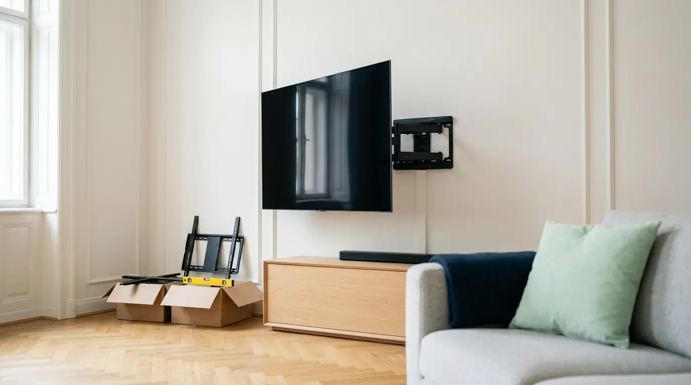 TV mounted on a living room wall